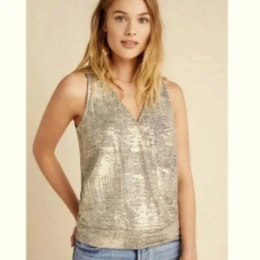 Anthropologie Gold Sabrina Shimmer Wrap Top Size Size XL - Picture 3 of 7